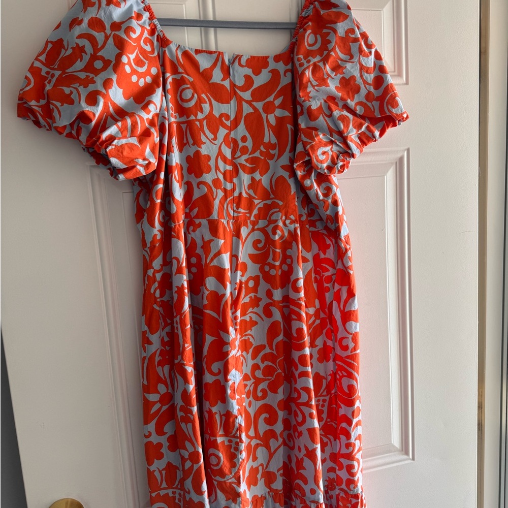 Talbots Vibrant Orange and Blue Midi Dress - Picture 3 of 5